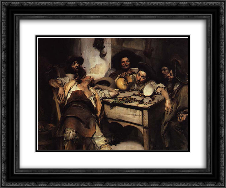 Os Bebados ou Festejando o S. Martinho 24x20 Black Ornate Wood Framed Art Print Poster with Double Matting by Malhoa, Jose