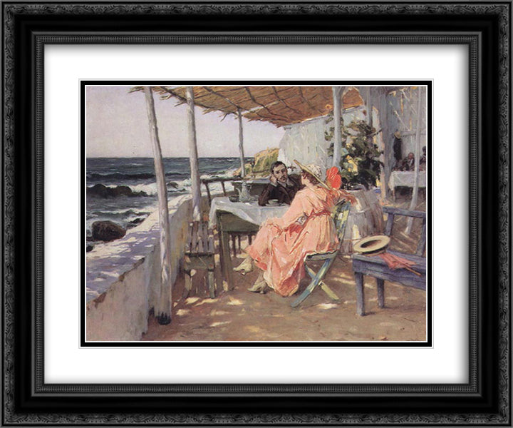Praia das MacÆ’s 24x20 Black Ornate Wood Framed Art Print Poster with Double Matting by Malhoa, Jose