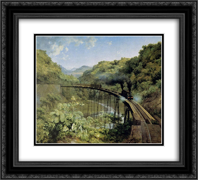 El puente de Metlac 22x20 Black Ornate Wood Framed Art Print Poster with Double Matting by Velasco Gomez, Jose Maria
