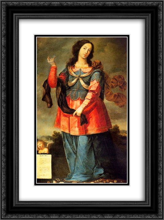 Abisag 18x24 Black Ornate Wood Framed Art Print Poster with Double Matting by Obidos, Josefa de