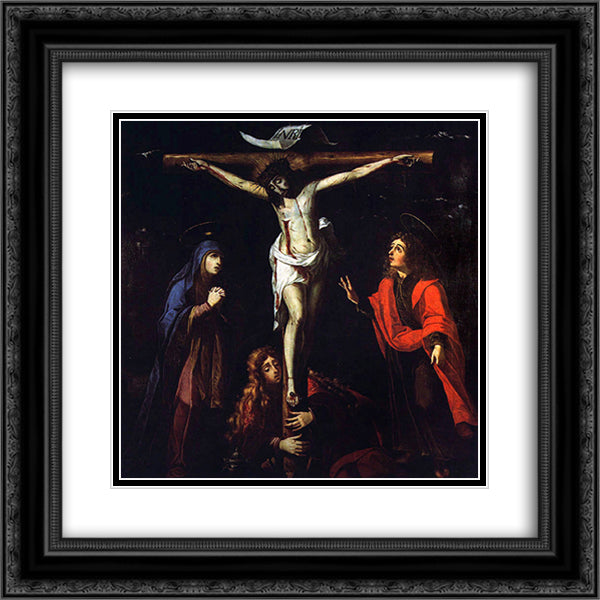 Calvario 20x20 Black Ornate Wood Framed Art Print Poster with Double Matting by Obidos, Josefa de