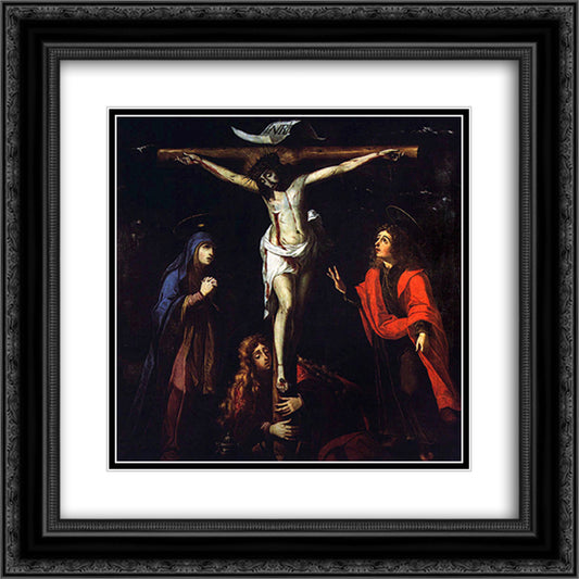 Calvario 20x20 Black Ornate Wood Framed Art Print Poster with Double Matting by Obidos, Josefa de