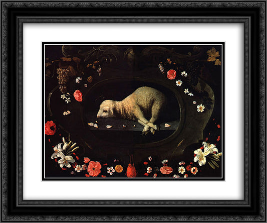 Cordeiro Pascal 24x20 Black Ornate Wood Framed Art Print Poster with Double Matting by Obidos, Josefa de