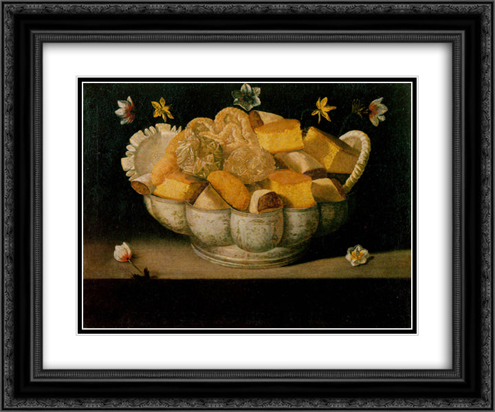 Natureza morta 24x20 Black Ornate Wood Framed Art Print Poster with Double Matting by Obidos, Josefa de