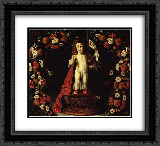 O Menino Jesus Salvador do Mundo 22x20 Black Ornate Wood Framed Art Print Poster with Double Matting by Obidos, Josefa de