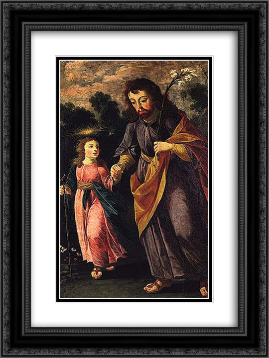 SÆ’o Jose e o Menino 18x24 Black Ornate Wood Framed Art Print Poster with Double Matting by Obidos, Josefa de