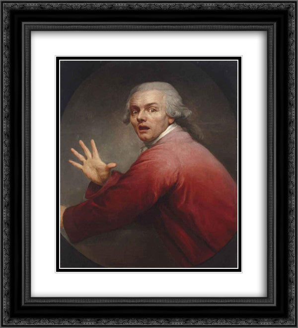 Autoportrait en homme surpris et terrorise 20x22 Black Ornate Wood Framed Art Print Poster with Double Matting by Ducreux, Joseph
