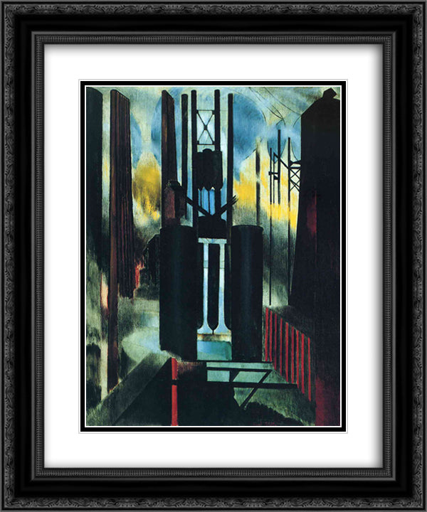 Factories 20x24 Black Ornate Wood Framed Art Print Poster with Double Matting by Stella, Joseph