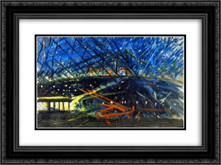 Night View of Brooklyn Bridge 24x18 Black Ornate Wood Framed Art Print Poster with Double Matting by Stella, Joseph