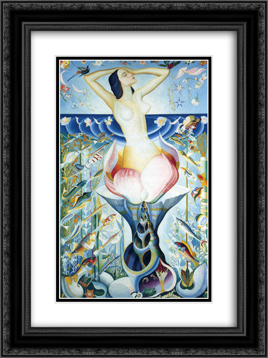 The Birth of Venus 18x24 Black Ornate Wood Framed Art Print Poster with Double Matting by Stella, Joseph