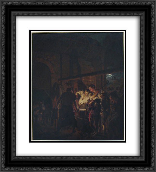 A Blacksmith's Shop 20x22 Black Ornate Wood Framed Art Print Poster with Double Matting by Wright, Joseph