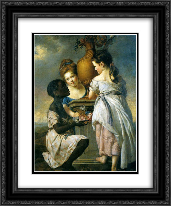 A Conversation between Girls, or Two Girls with their Black Servant 20x24 Black Ornate Wood Framed Art Print Poster with Double Matting by Wright, Joseph