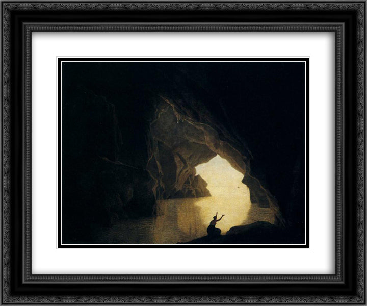 A Grotto in the Gulf of Salernum, with the figure of Julia, banished from Rome 24x20 Black Ornate Wood Framed Art Print Poster with Double Matting by Wright, Joseph