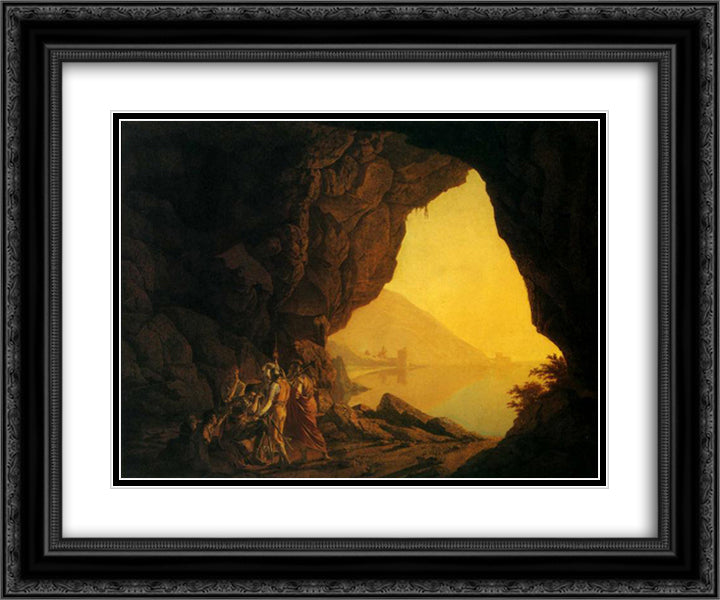 A Grotto in the Kingdom of Naples, with Banditti 24x20 Black Ornate Wood Framed Art Print Poster with Double Matting by Wright, Joseph