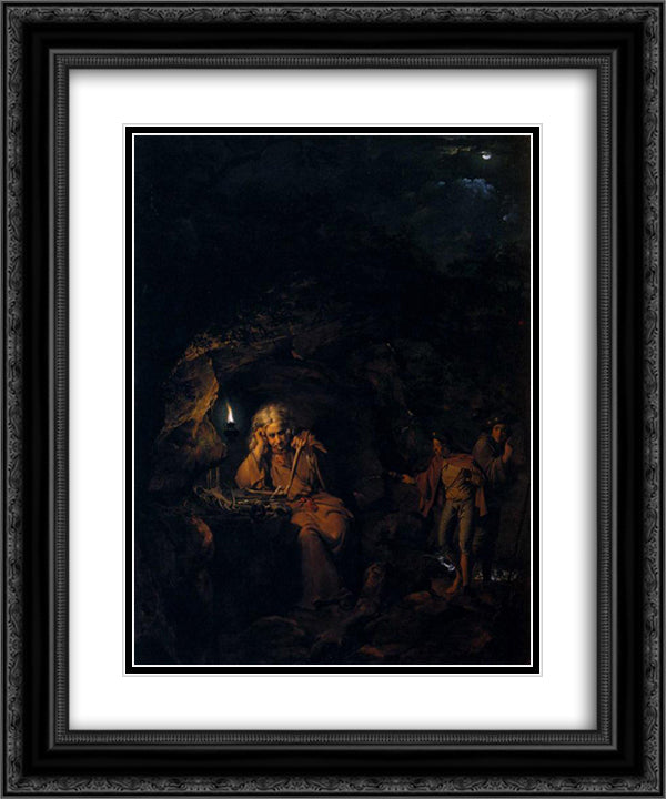 A Philosopher by Lamp Light 20x24 Black Ornate Wood Framed Art Print Poster with Double Matting by Wright, Joseph
