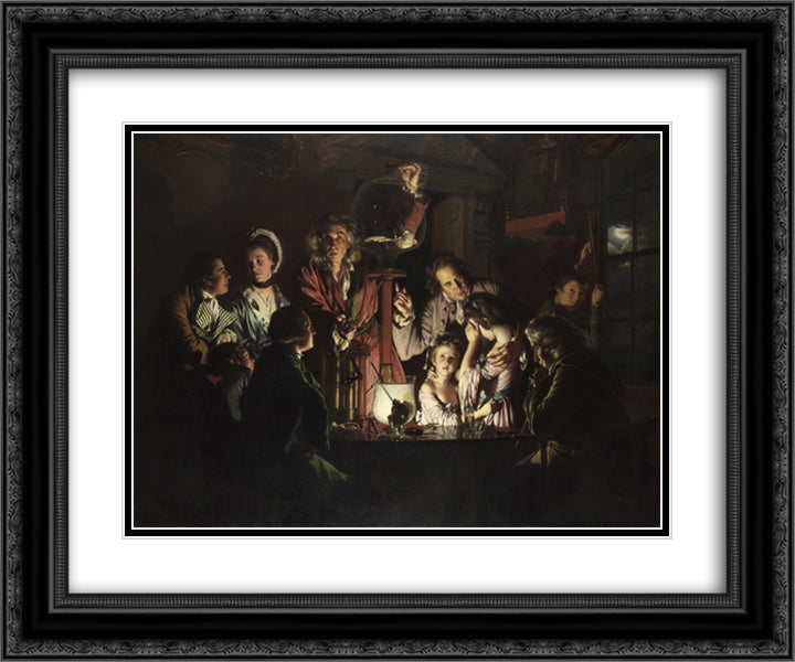 An Experiment on a Bird in the Air Pump 24x20 Black Ornate Wood Framed Art Print Poster with Double Matting by Wright, Joseph