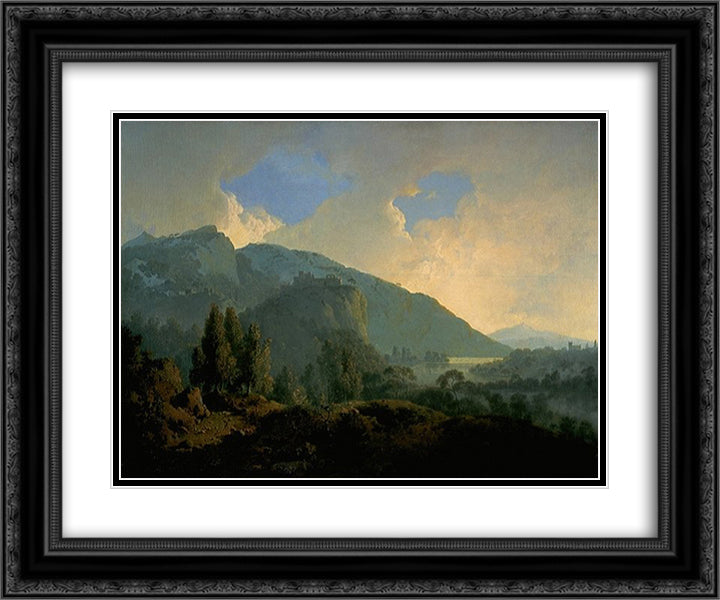 An Italian Landscape with Mountains and a River 24x20 Black Ornate Wood Framed Art Print Poster with Double Matting by Wright, Joseph