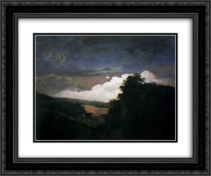 Arkwright's Cotton Mills by Night 24x20 Black Ornate Wood Framed Art Print Poster with Double Matting by Wright, Joseph