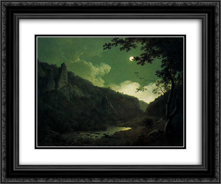 Dovedale by Moonlight 24x20 Black Ornate Wood Framed Art Print Poster with Double Matting by Wright, Joseph