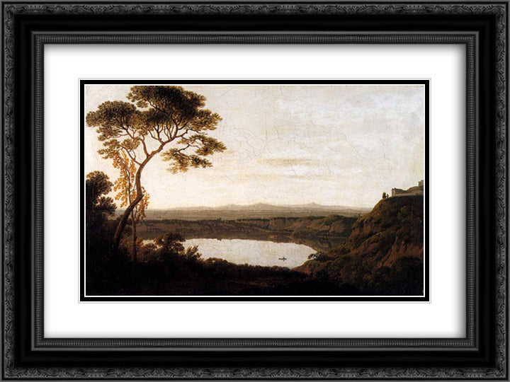 Lake Albano 24x18 Black Ornate Wood Framed Art Print Poster with Double Matting by Wright, Joseph