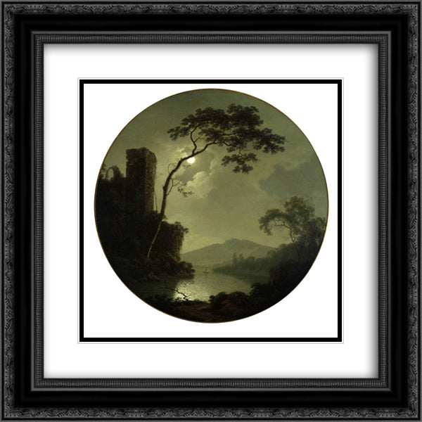 Lake with Castle on a Hill 20x20 Black Ornate Wood Framed Art Print Poster with Double Matting by Wright, Joseph