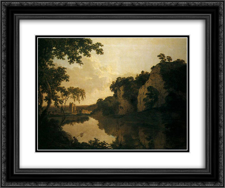Landscape with Dale Abbey 24x20 Black Ornate Wood Framed Art Print Poster with Double Matting by Wright, Joseph
