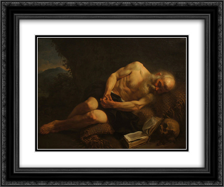 Anachorete endormi 24x20 Black Ornate Wood Framed Art Print Poster with Double Matting by Vien, Joseph Marie