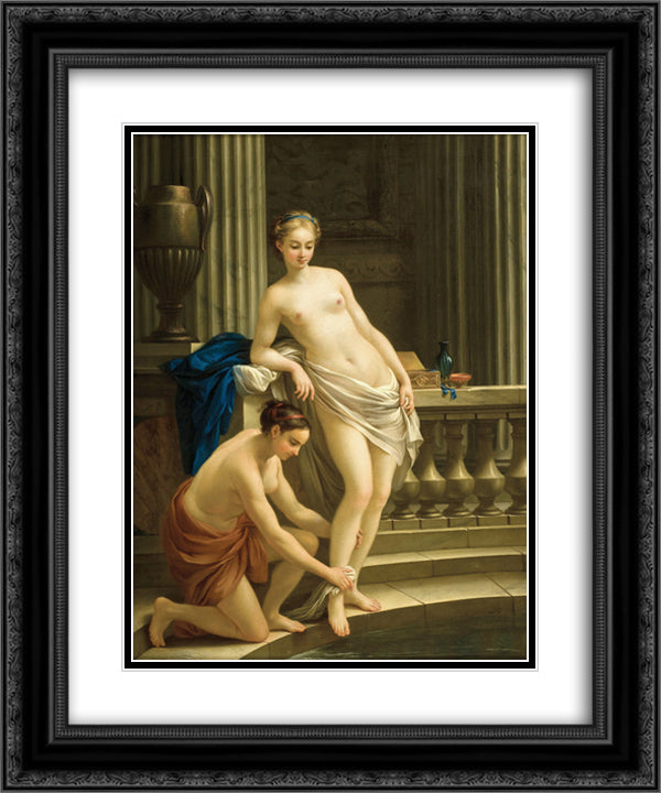Greek Woman at the Bath 20x24 Black Ornate Wood Framed Art Print Poster with Double Matting by Vien, Joseph Marie