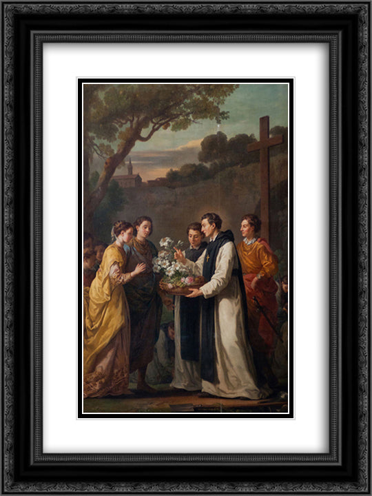 Saint Theobald offering an eleven branched lilium to Saint Louis and Marguerite of Provence 18x24 Black Ornate Wood Framed Art Print Poster with Double Matting by Vien, Joseph Marie