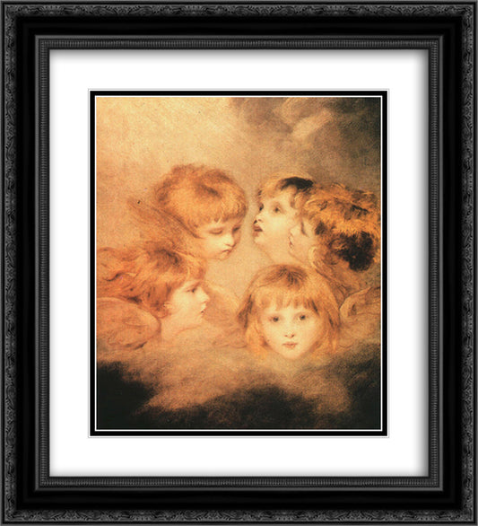 A Cherub Head in Different Views 20x22 Black Ornate Wood Framed Art Print Poster with Double Matting by Reynolds, Joshua