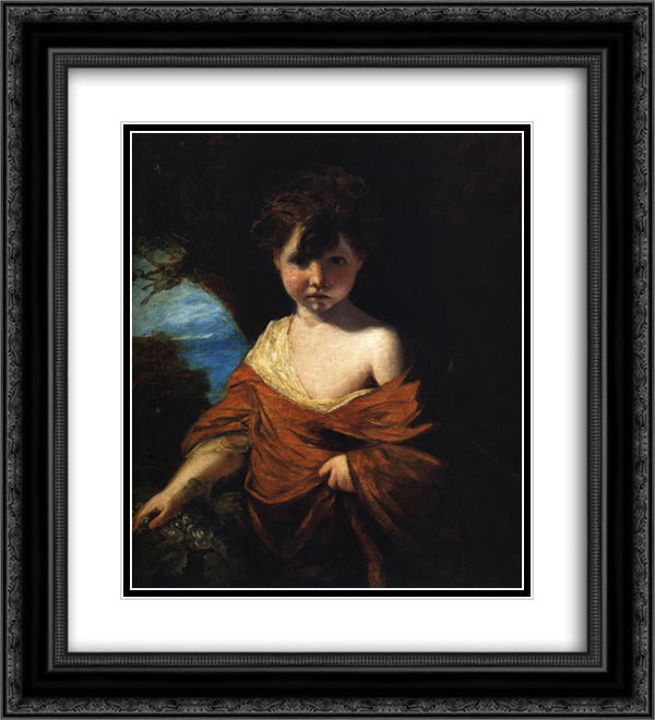 Boy Holding a Bunch of Grapes 20x22 Black Ornate Wood Framed Art Print Poster with Double Matting by Reynolds, Joshua