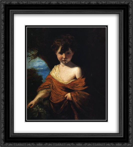 Boy Holding a Bunch of Grapes 20x22 Black Ornate Wood Framed Art Print Poster with Double Matting by Reynolds, Joshua