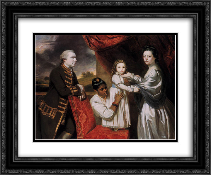 George Clive and his Family with an Indian Maid 24x20 Black Ornate Wood Framed Art Print Poster with Double Matting by Reynolds, Joshua