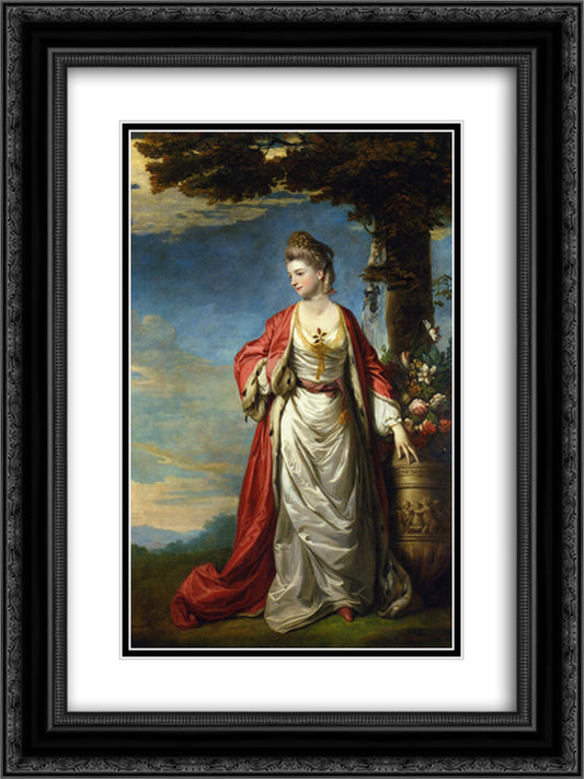 Mrs. Trecothick, Full Length, in Turkish Masquerade Dress, Beside an Urn of Flowers, in a Landscape 18x24 Black Ornate Wood Framed Art Print Poster with Double Matting by Reynolds, Joshua