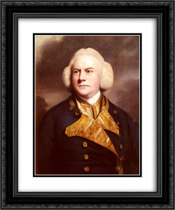 Portrait of Admiral Thomas Cotes 20x24 Black Ornate Wood Framed Art Print Poster with Double Matting by Reynolds, Joshua
