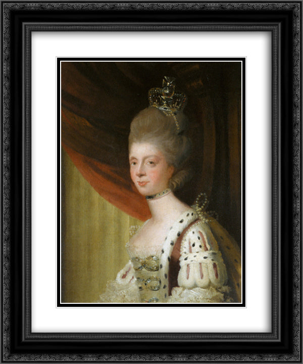 Portrait of Queen Charlotte 20x24 Black Ornate Wood Framed Art Print Poster with Double Matting by Reynolds, Joshua