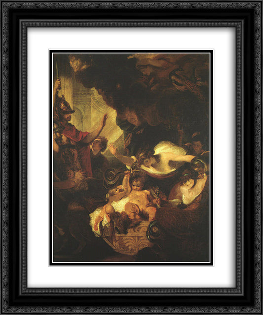 The Infant Hercules Strangling Serpents in His Crade 20x24 Black Ornate Wood Framed Art Print Poster with Double Matting by Reynolds, Joshua