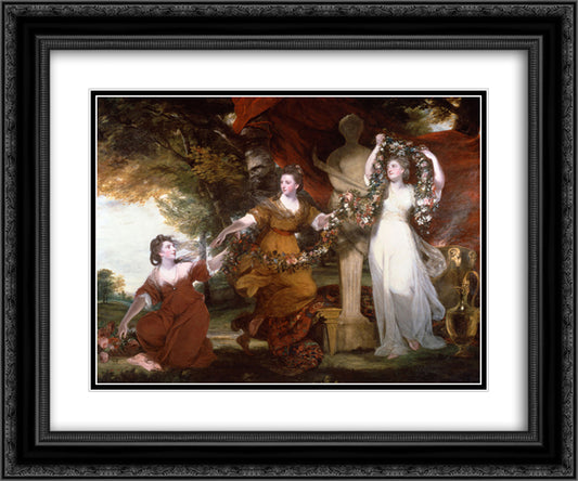Three Ladies Adorning a Term of Hymen 24x20 Black Ornate Wood Framed Art Print Poster with Double Matting by Reynolds, Joshua