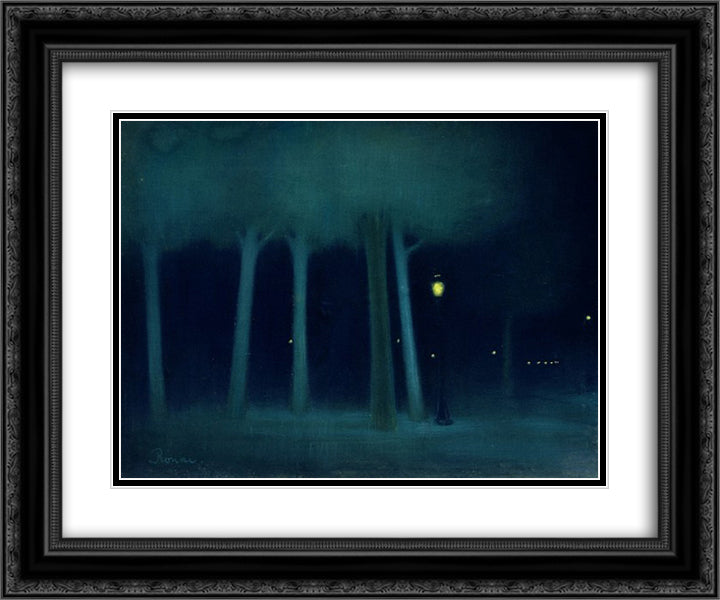 A Park at Night 24x20 Black Ornate Wood Framed Art Print Poster with Double Matting by Rippl Ronai, Jozsef