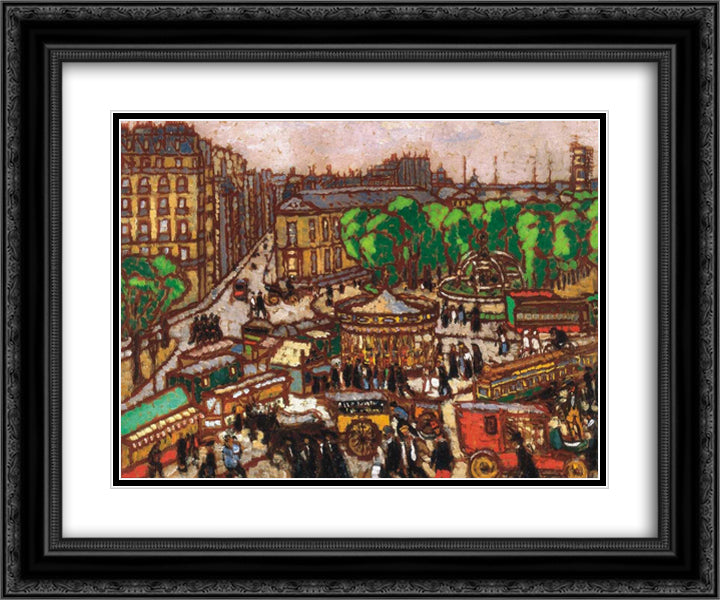Busy City Scene 24x20 Black Ornate Wood Framed Art Print Poster with Double Matting by Rippl Ronai, Jozsef