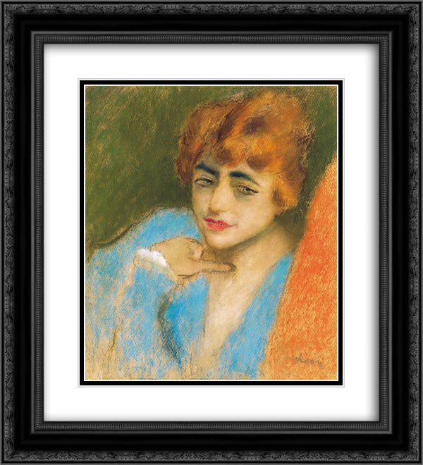 Girl Dressed up in Blue 20x22 Black Ornate Wood Framed Art Print Poster with Double Matting by Rippl Ronai, Jozsef
