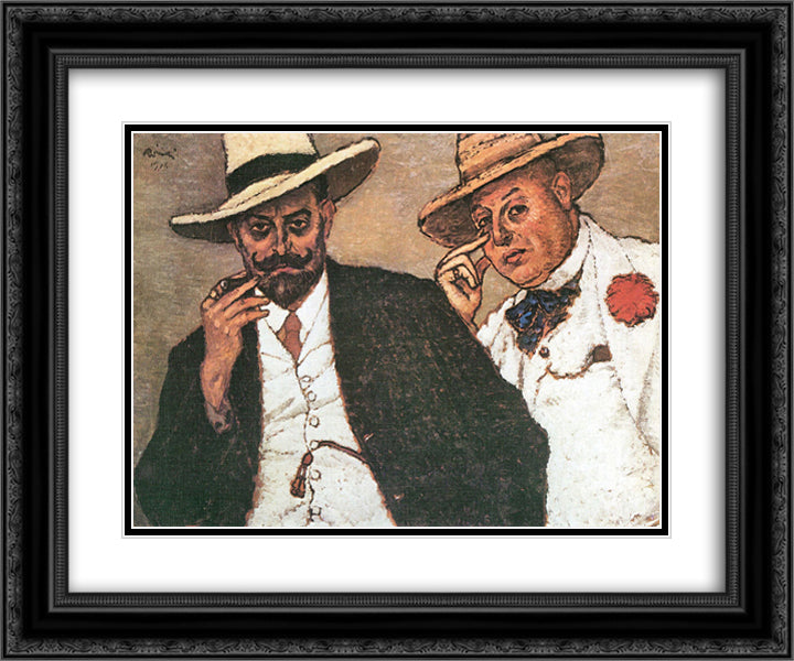 Lajos und Odon 24x20 Black Ornate Wood Framed Art Print Poster with Double Matting by Rippl Ronai, Jozsef