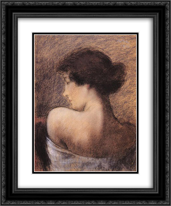 Profile of a Woman 20x24 Black Ornate Wood Framed Art Print Poster with Double Matting by Rippl Ronai, Jozsef
