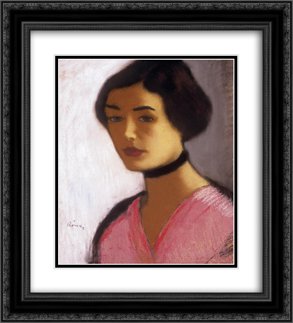 Woman in ink Dress and Black Collar 20x22 Black Ornate Wood Framed Art Print Poster with Double Matting by Rippl Ronai, Jozsef