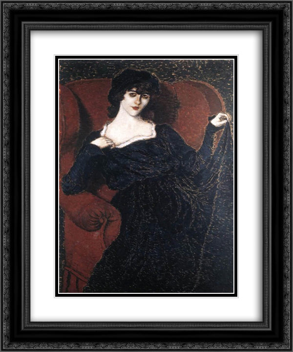 Zorka Banyai in a Black Dress 20x24 Black Ornate Wood Framed Art Print Poster with Double Matting by Rippl Ronai, Jozsef