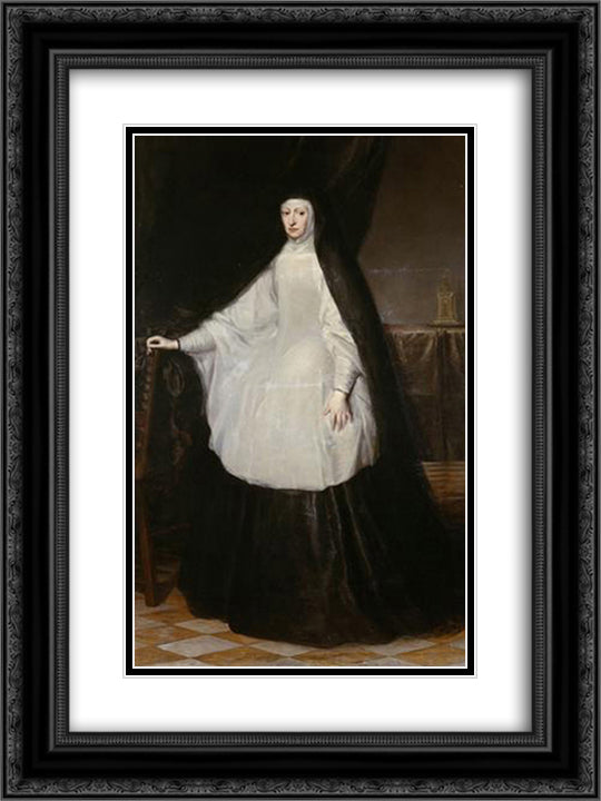 Archduchess Maria Anna Queen of Spain as a widow 18x24 Black Ornate Wood Framed Art Print Poster with Double Matting by Carreno de Miranda, Juan