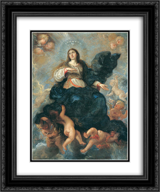 Assumption of the Virgin 20x24 Black Ornate Wood Framed Art Print Poster with Double Matting by Carreno de Miranda, Juan