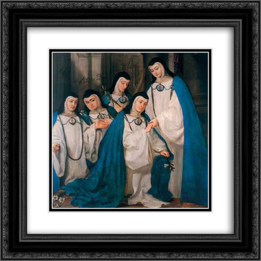 Catholic Nuns Wearing Their Rarely-Seen Away Uniforms 20x20 Black Ornate Wood Framed Art Print Poster with Double Matting by Carreno de Miranda, Juan