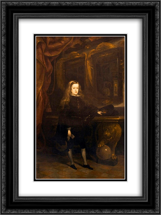 Charles II of Spain 18x24 Black Ornate Wood Framed Art Print Poster with Double Matting by Carreno de Miranda, Juan