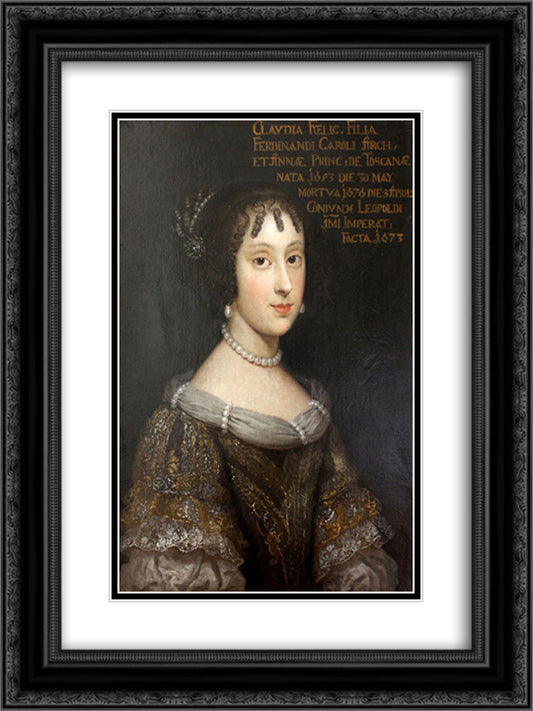 Claudia Felicitas of Austria 18x24 Black Ornate Wood Framed Art Print Poster with Double Matting by Carreno de Miranda, Juan